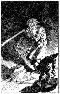 Puck hilft Wayland, dem Schmied der Götter, ein Schwert zu schmieden von Unbekannt