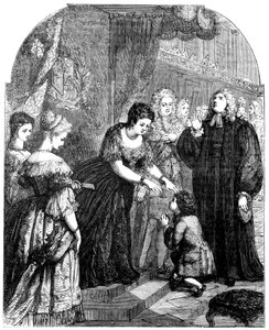 Königin Anne 1665-1714 berührt den jungen Samuel Johnson wegen des Übels