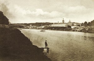 Eisenbahnbrücke und Novodevichy-Kloster, Moskau, Russland, 1910er Jahre von Unbekannt