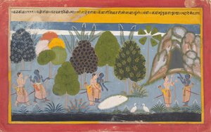 Rama und Lakshmana suchen vergeblich nach Sita: Illustrierte Folio..., ca. 1680-90