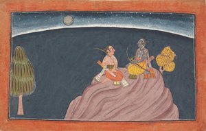 Rama und Lakshmana auf dem Berg Pavarasana: Folio aus der Shangri Ramayana Serie..., ca. 1690-1710
