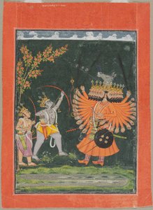 Rama und Laksmana kämpfen gegen Ravana, um 1750
