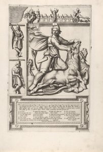 Relief mit Mithras, der auf einem Stier kniet und ein Schwert in seine Schulter treibt, links zw..., 1564 von Unbekannt