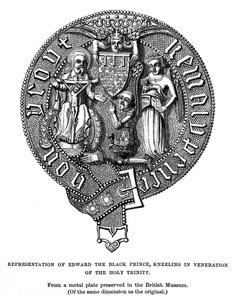 Darstellung von Edward, dem Schwarzen Prinzen, kniend in Verehrung der Heiligen Dreifaltigkeit von Unbekannt