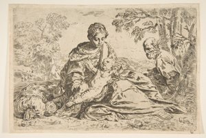 Ruhe auf der Flucht nach Ägypten, Maria hält das Jesuskind mit dem heiligen Josef von Unbekannt