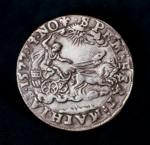 Rückseite einer Medaille zur Erinnerung an den hellen Kometen von 1577
