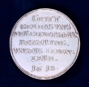 Rückseite einer Medaille zur Erinnerung an den brillanten Kometen von November 1618 von Unbekannt