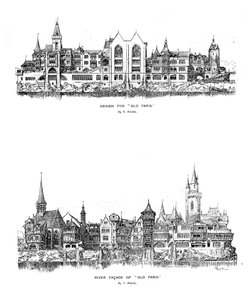 Flussfassade und Entwurf für Alt-Paris, 1899