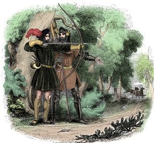 Robin Hood, legendärer englischer Volksheld und Gesetzloser und Verteidiger der Armen, frühes 19. Jahrhundert