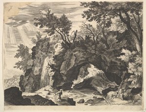 Felsige Landschaft mit der Stigmatisation des Heiligen Franziskus (Kopie) von Unbekannt