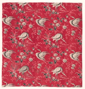 Rollenbedruckter Baumwollstoff mit Reiher- und Blumendesign, 1800er Jahre von Unbekannt