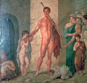 Römische Wandmalerei von Theseus nach dem Töten des Minotaurus, 1. Jahrhundert