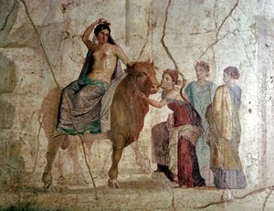 Römische Wandmalerei von der Entführung der Europa, Haus des Jason, Pompeji, Italien