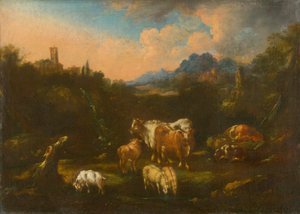 Romantische Landschaft mit Herde von Unbekannt