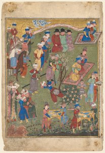 Königliches Fest in einem Garten recto aus dem doppelseitigen Frontispiz eines Shahnama..., 1444 von Unbekannt