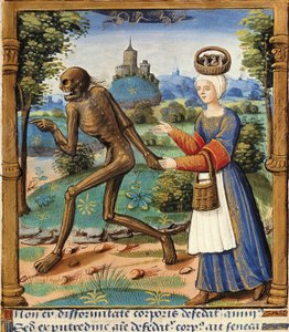 Ländliches Leben und Tod. Miniatur eines Manuskripts aus dem 15. Jahrhundert.