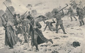 Russische Bauern greifen französische Nachzügler an, 1812, 1896