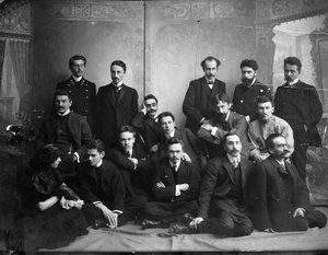 Russischer Autor und Dichter Andrei Bely mit symbolistischen Autoren, 1907