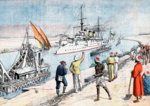 Russische Kriegsschiffe passieren den Suezkanal, Russisch-Japanischer Krieg, 1904-1905 von Unbekannt