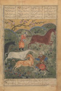 Rustam fängt das Pferd Rakhsh, Folio aus einem Shahnama Buch der Könige von Unbekannt