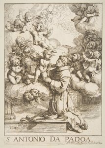 Der heilige Antonius von Padua, der das Christkind anbetet, Kopie nach Cantarini, 1640 von Unbekannt