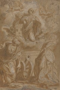 Heilige Barbara in Herrlichkeit mit den Heiligen Nikolaus und Hieronymus, zweite Hälfte des 16. Jahrhunderts von Unbekannt