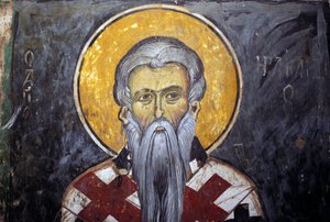 Der heilige Iraklion (Heraklion) Byzantinisches Fresko aus dem Agios Ioannis Lampadistis Kloster, Heiliger Johannes Lampadistis 11. Jahrhundert Zypern Bemalte Kirchen UNESCO-Stätte Troodos, Zypern