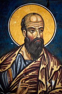 Heiliger Paulus: Byzantinisches Fresko aus dem 14. Jahrhundert (1332) Narthex, Südwand der Phorbiotissa-Jungfrauenkirche, Asinou UNESCO-Stätte, Troodos-Region, Zypern. von Unbekannt