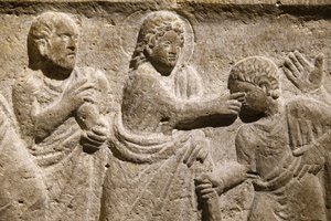 Abtei Saint Victor, Marseille. Sarkophagdetail: Jesus heilt einen Blinden. Frankreich von Unbekannt