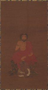 Sakyamuni auf drei dämonenartigen Kreaturen sitzend von Unbekannt