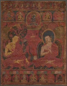 Sakyamuni mit einem Schüler Thangka, 14. Jahrhundert