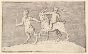 Satyr führt Ziege, auf der ein Kind reitet, veröffentlicht ca. 1599-1622 von Unbekannt