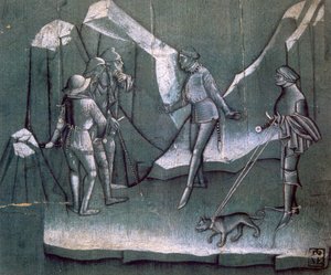 Szene aus einer Rittergeschichte, ca. 1400