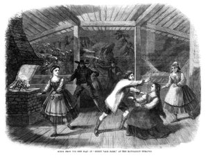 Szene aus dem Stück Sunny Vale Farm, aufgeführt im Haymarket Theatre, London, 1864