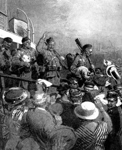 Schottische Highlander der British Expeditionary Force in Boulogne, Frankreich, Erster Weltkrieg, 1914