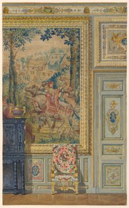 Abschnitt einer Wand mit Teil eines flämischen Wandteppichs, Wandteppichzimmer, Schloss Fontainebleau, Frankreich von Unbekannt