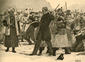 Festnahme von Sir William Macnaghten durch Akbar Khan, Afghanistan, 1841 ca. 1890