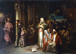 Gottesdienst in der Synagoge während der Lesung aus der Tora, 1868 von Unbekannt