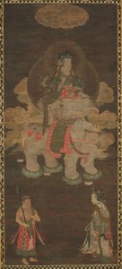 Shakyamuni-Triade: Buddha begleitet von Manjushri und Samantabhadra Bodhisattva mit Elefant von Unbekannt