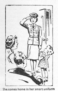 Sie kommt in ihrer schicken Uniform nach Hause, 1940