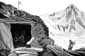 Unterstand gebaut vom Glaziologen Louis Agassiz, Aar-Gletscher, Schweiz, 1840 1885