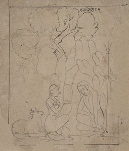 Shiva und Parvati in einer Berggrotte, ca. 1800