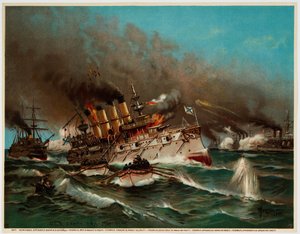 Versenkung des russischen Kreuzers Waryag in der Schlacht von Chemulpo, 1904 von Unbekannt