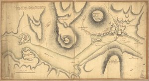 Skizze der Forts Clinton & Montgomery, gestürmt am 6. Oktober 1777 von den Truppen unter dem Kommando von Sir Henry Clinton, K.B., Generalleutnant der H. Maj. Streitkräfte und Oberbefehlshaber von New York und seinen Abhängigkeiten