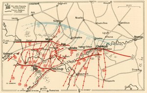 Skizze der Hauptoperationen bei Mons und Charleroi, um 1914