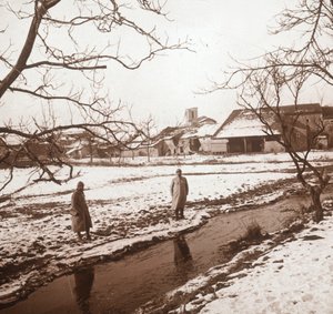Soldaten an einem Fluss, Bernecourt, Nordfrankreich, ca. 1914-1918