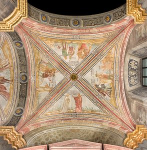 Südliches Querschiff erstes östliches Joch, Jakob schickt Josephs Sohn zur Weide, Plan der Brüder, Joseph zu fangen, Ruben schlägt vor, ihn in den Brunnen zu werfen, Joseph wird an Händler verkauft, Kathedrale Santa Maria Assunta, Duomo, Cremona, Lombardei