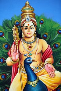 Sri Mariamman Hindu-Tempel. Karthikeya, auch bekannt als Murugan, Skanda und Subramanya, der hinduistische Kriegsgott, Singapur von Unbekannt