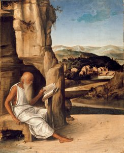 Der heilige Hieronymus liest in einer Landschaft, spätes 15. Jahrhundert von Unbekannt