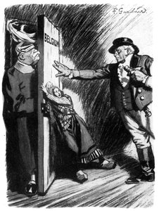Zurücktreten!, John Bull hilft dem kleinen Belgien, den deutschen Eindringling abzuwehren, Erster Weltkrieg, 1914 von Unbekannt